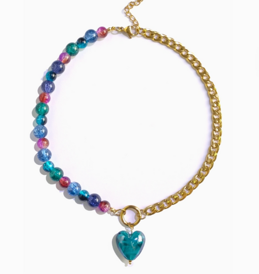 Half Heart Blue Heart Necklace