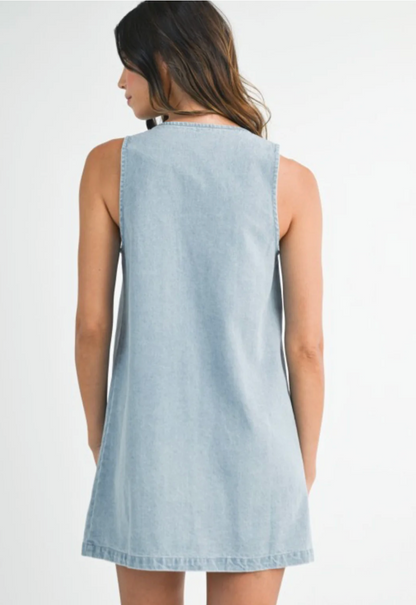 Scallop Button Detailed Denim Mini Dress