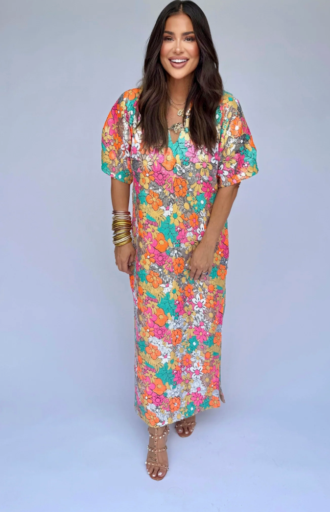 Leighton Coral Cascade Maxi Dress
