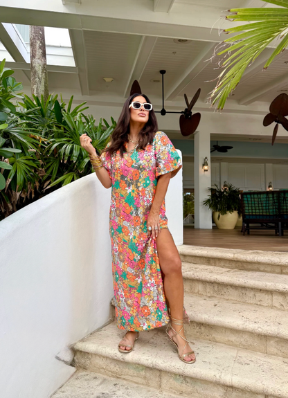 Leighton Coral Cascade Maxi Dress