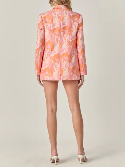 Floral Jacquard Blazer in Pink Multi