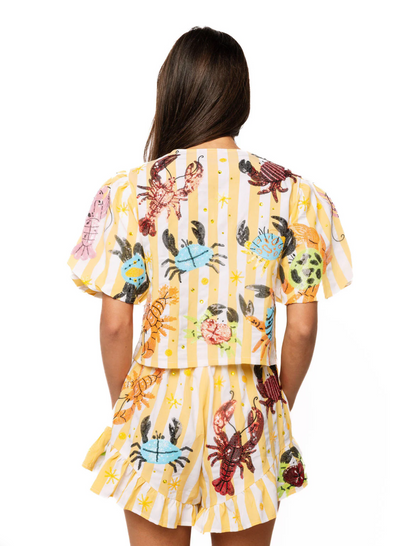 Crab & Lobster Shorts in Yellow Stripe