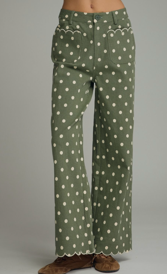 Dolly Polka Dot Scallop Pants in Olive