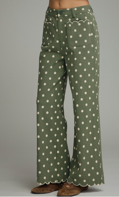 Dolly Polka Dot Scallop Pants in Olive