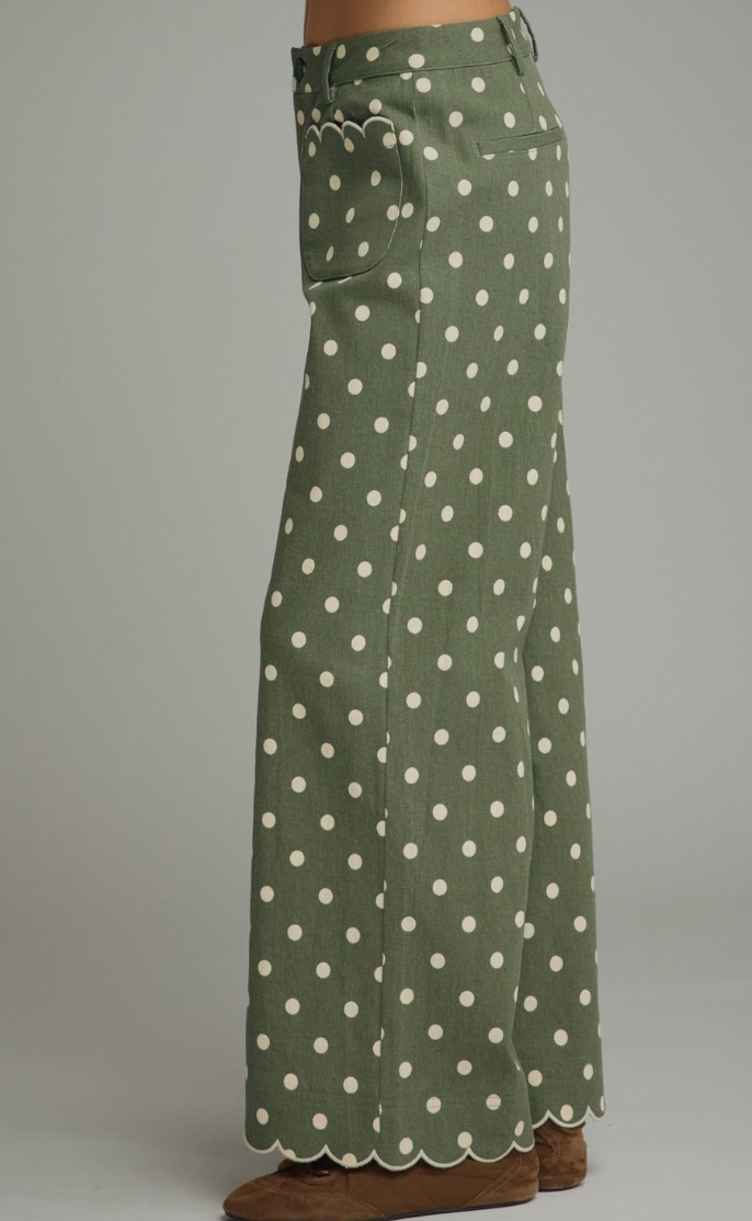 Dolly Polka Dot Scallop Pants in Olive