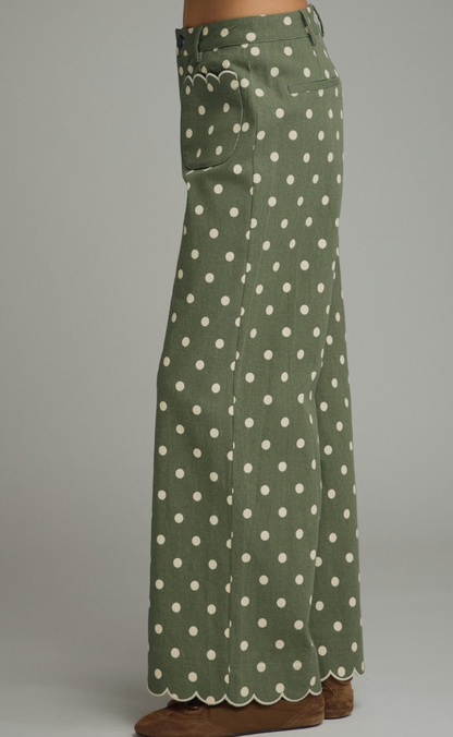 Dolly Polka Dot Scallop Pants in Olive