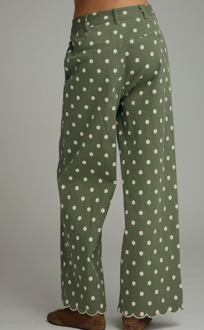 Dolly Polka Dot Scallop Pants in Olive