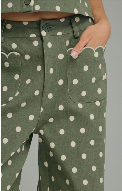 Dolly Polka Dot Scallop Pants in Olive