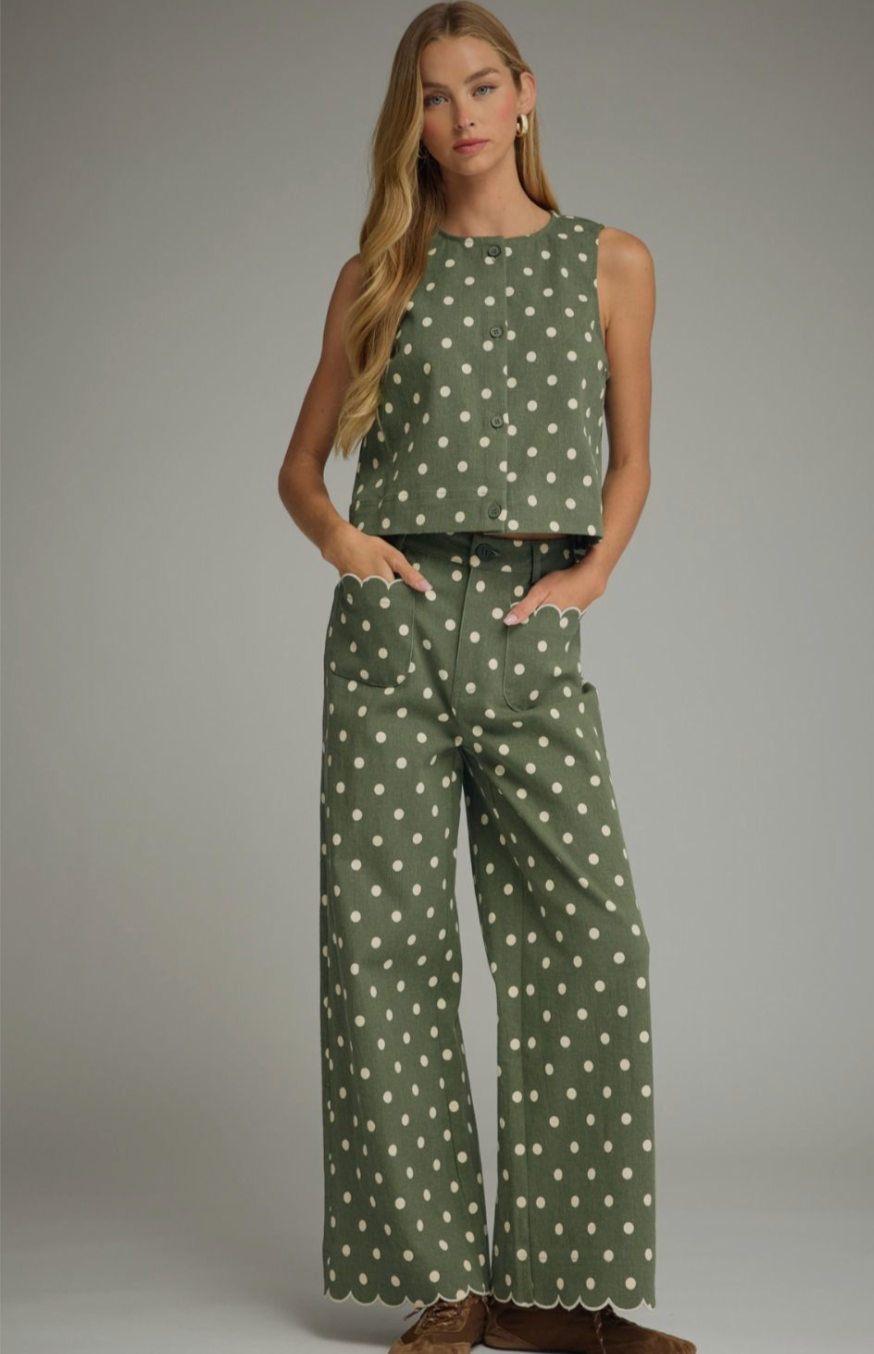 Dolly Polka Dot Scallop Pants in Olive
