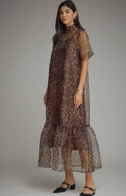 Leopard Print Sheer Overlay Maxi Dress