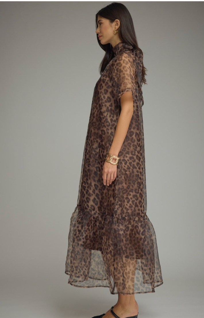 Leopard Print Sheer Overlay Maxi Dress