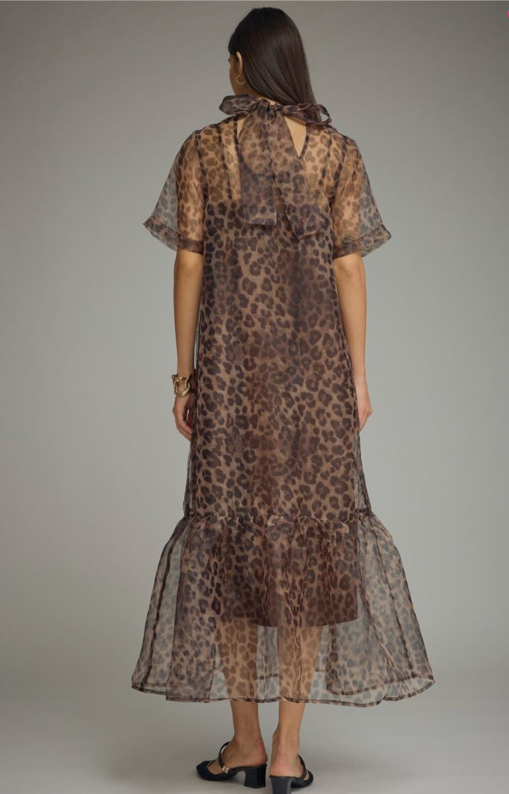 Leopard Print Sheer Overlay Maxi Dress