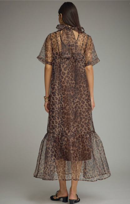 Leopard Print Sheer Overlay Maxi Dress