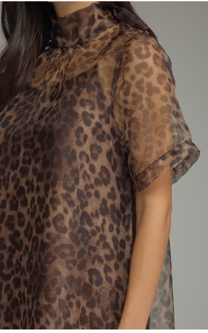 Leopard Print Sheer Overlay Maxi Dress
