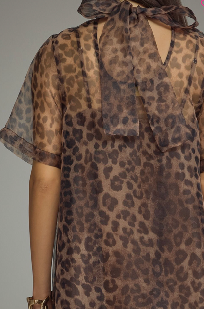 Leopard Print Sheer Overlay Maxi Dress