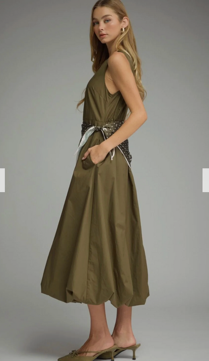 Daphne Midi Scarf Dress in Olive