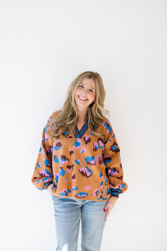 Animal Pattern V-Neck Sweater