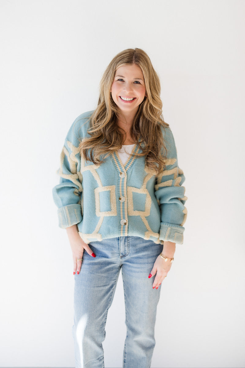 Drop Shoulder Cardigan in Rain Drop