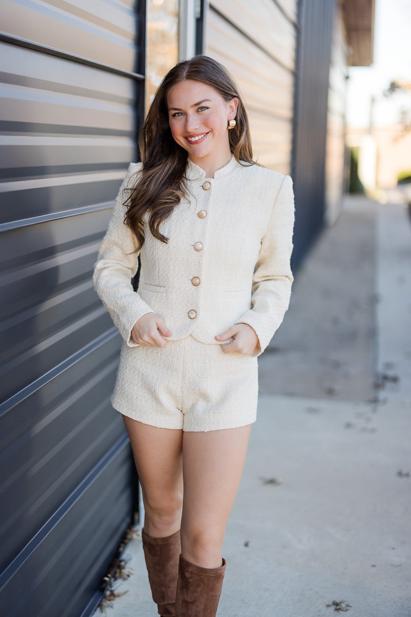 Structured Tweed Slim Fit Jacket