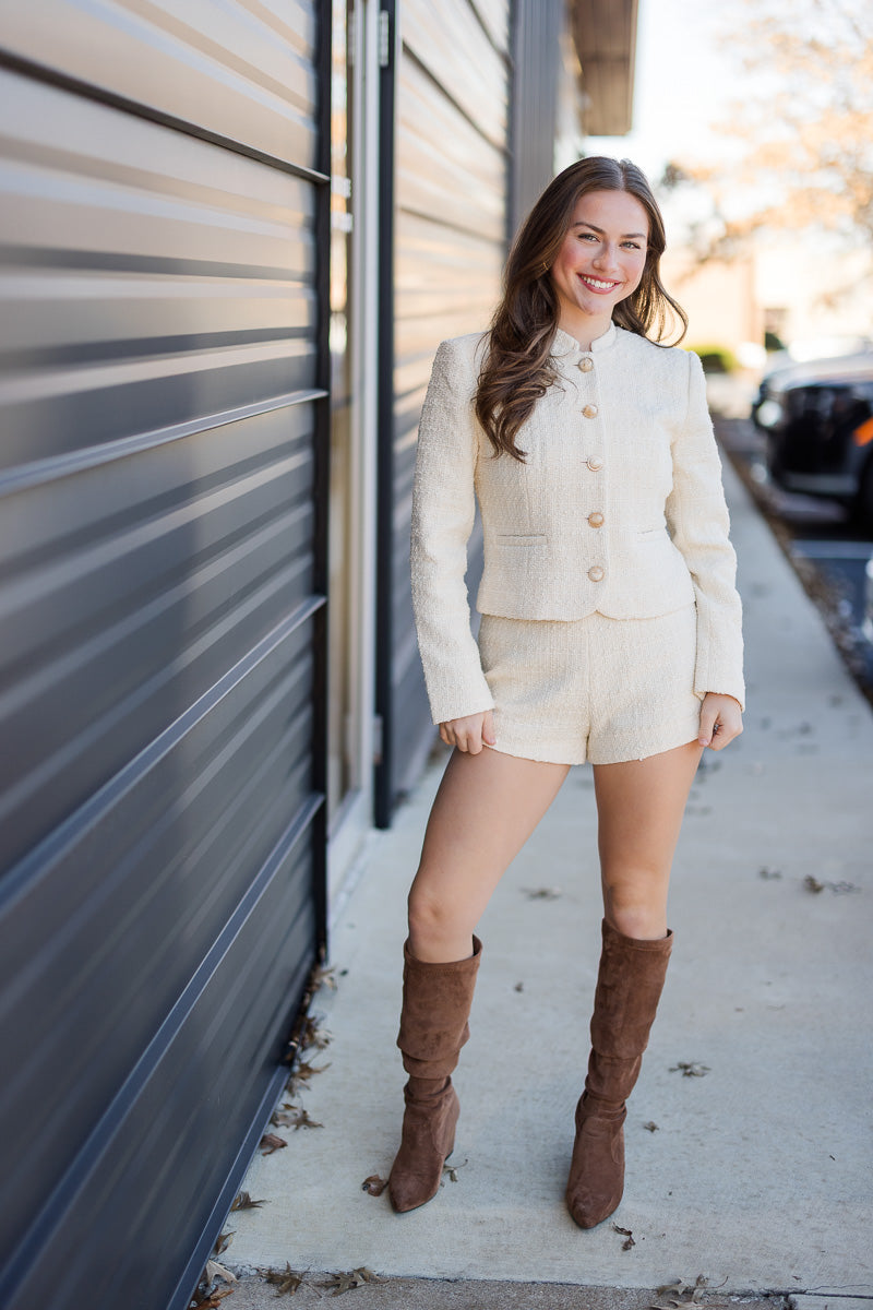 Structured Tweed Curved Shorts