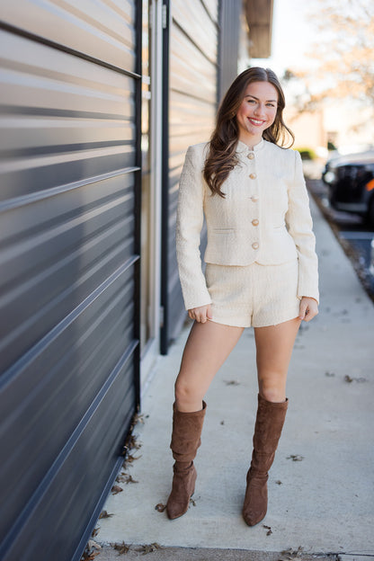 Structured Tweed Curved Shorts