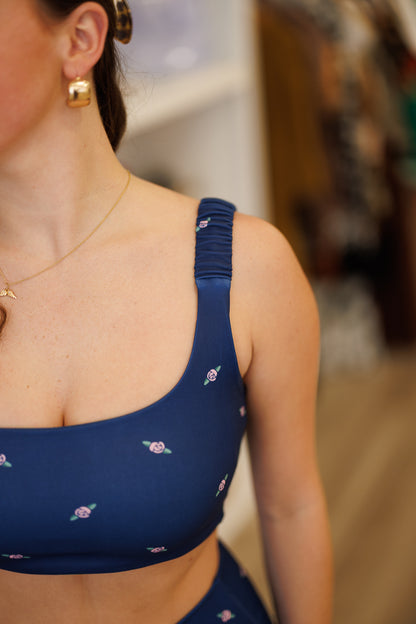 Rose Print Ruched Bra Top