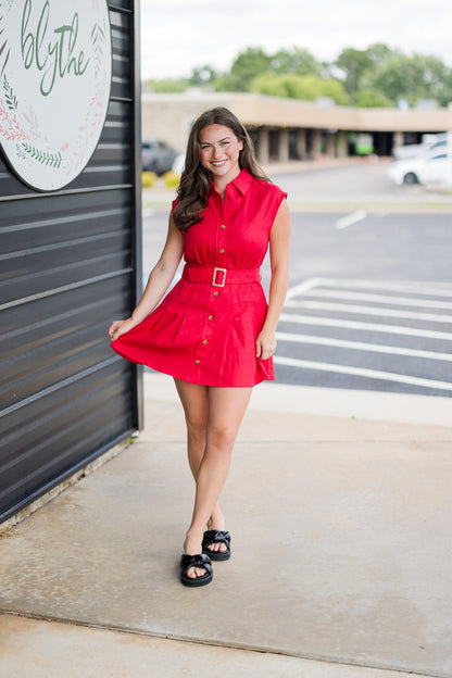 Holly Linen Belt Mini Dress