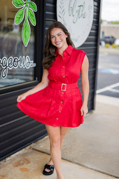 Holly Linen Belt Mini Dress