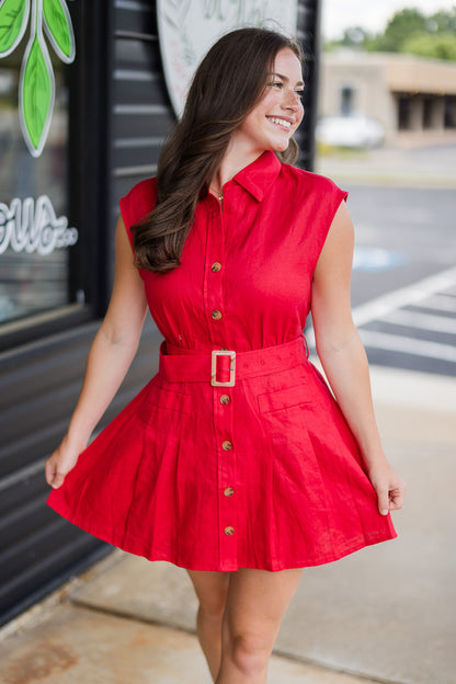 Holly Linen Belt Mini Dress