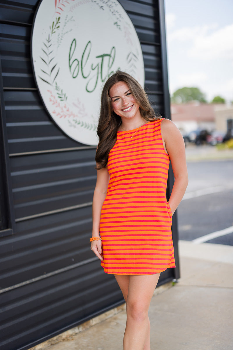 Zinnia Sunkist/Pink Stripe Shift Mini Dress