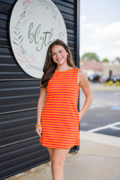 Zinnia Sunkist/Pink Stripe Shift Mini Dress
