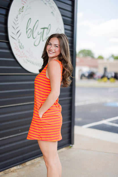 Zinnia Sunkist/Pink Stripe Shift Mini Dress