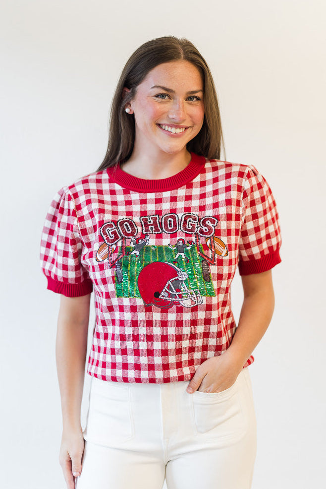 Gingham Field Short Sleeve Sweater