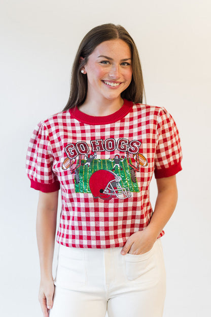 Gingham Field Short Sleeve Sweater