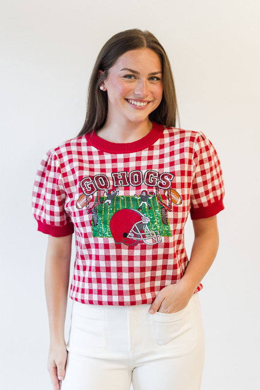 Gingham Field Short Sleeve Sweater