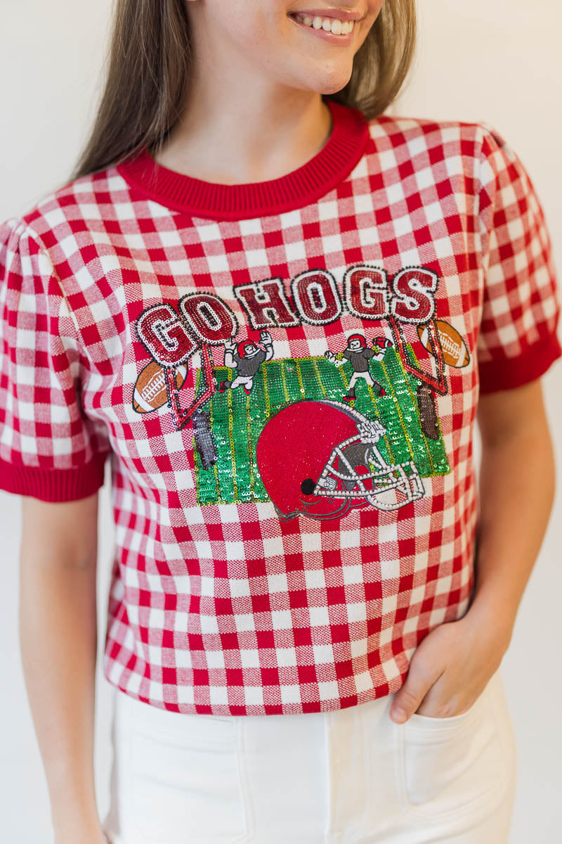 Gingham Field Short Sleeve Sweater