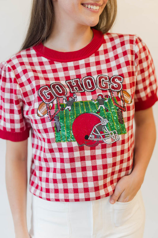 Gingham Field Short Sleeve Sweater