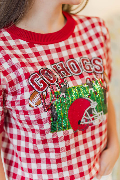 Gingham Field Short Sleeve Sweater