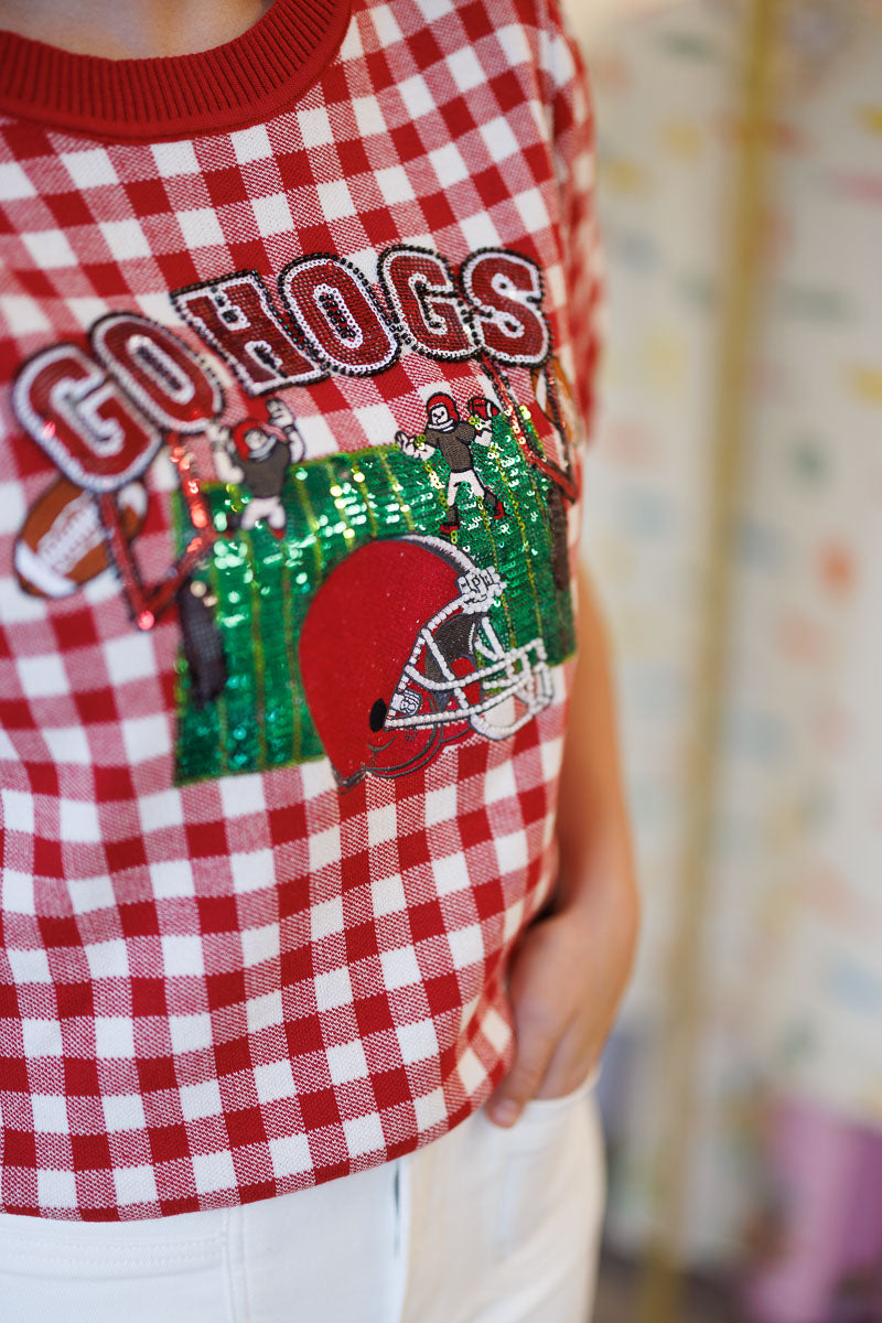 Gingham Field Short Sleeve Sweater