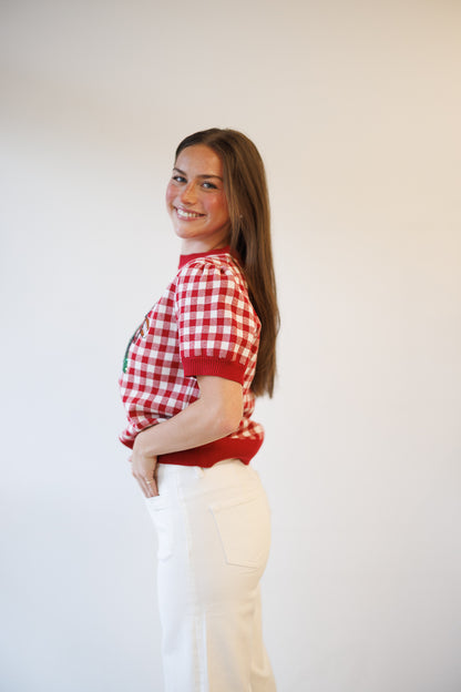 Gingham Field Short Sleeve Sweater