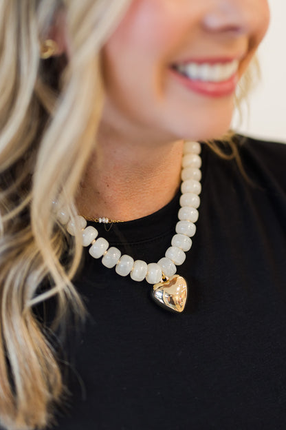 Chunky Beaded Gold Heart Necklace