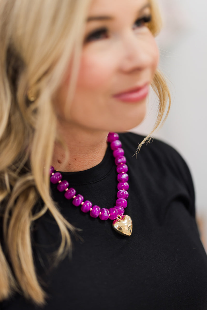 Chunky Beaded Gold Heart Necklace