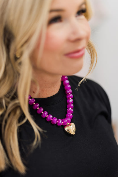 Chunky Beaded Gold Heart Necklace