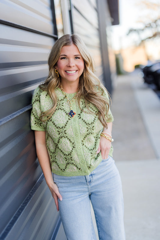 Short Sleeve Sweater in Avocado
