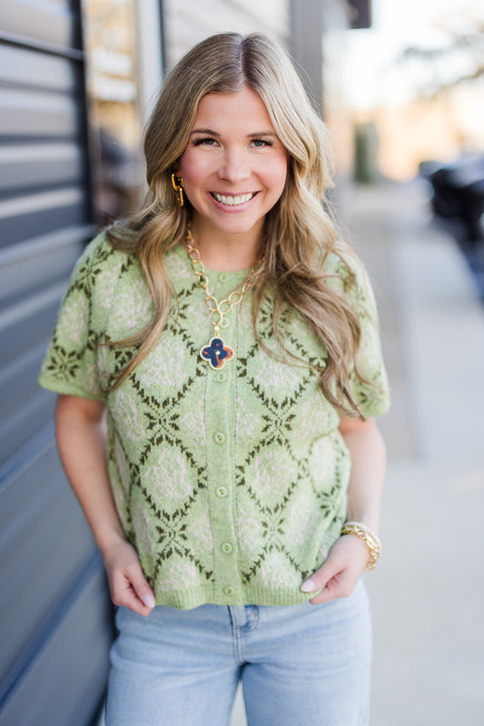 Short Sleeve Sweater in Avocado