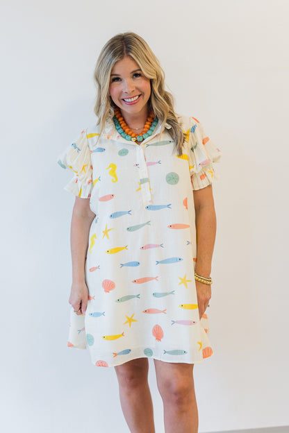 Darla Multi Fish Pleat Back Dress