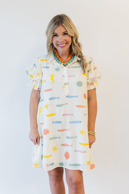 Darla Multi Fish Pleat Back Dress