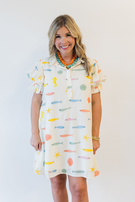 Darla Multi Fish Pleat Back Dress