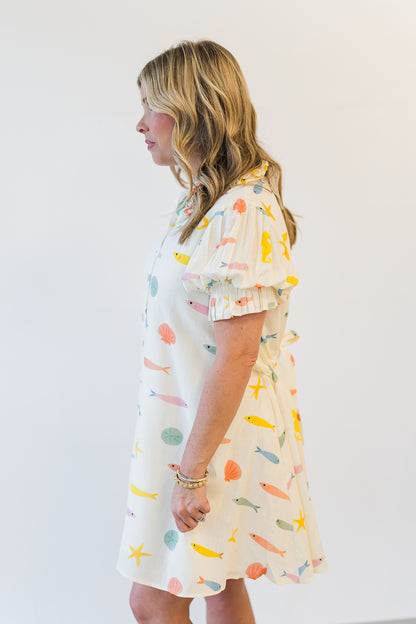 Darla Multi Fish Pleat Back Dress