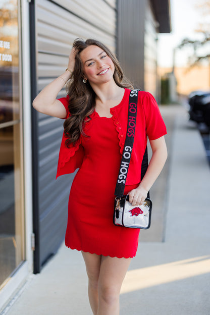 Red Scalloped Summer Knit Dress
